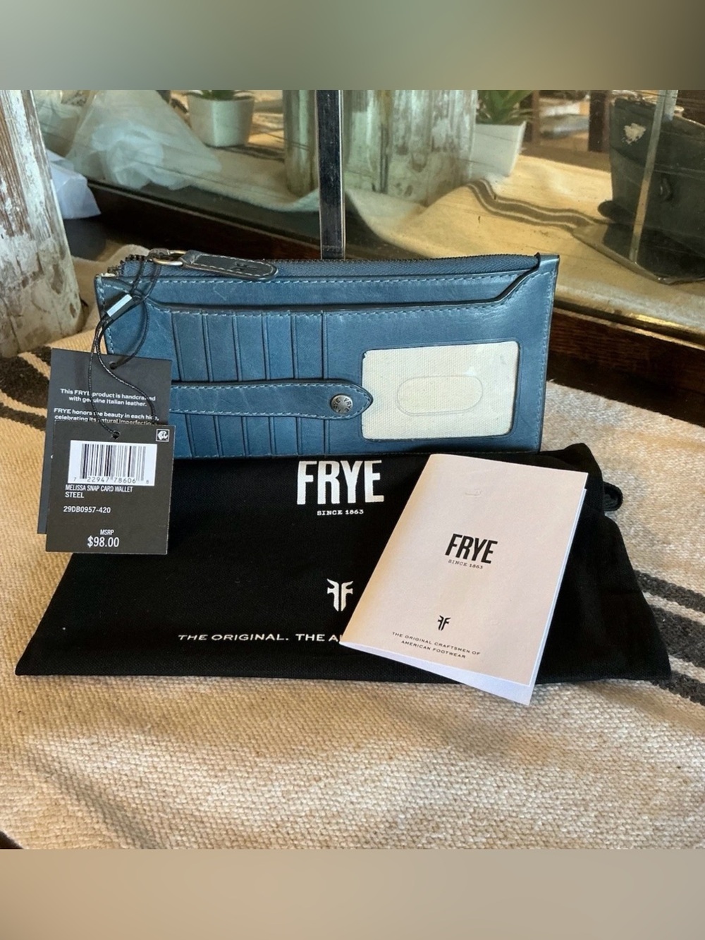 NWT Frye Melissa Leather Snap Card Wallet Steel Blue Retail $98 - Picture 3 of 16
